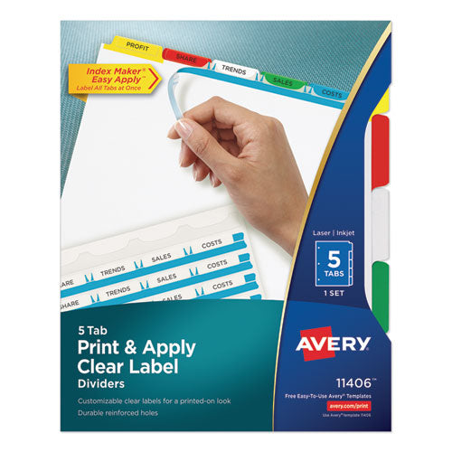 Print And Apply Index Maker Clear Label Dividers, 5 Color Tabs, Letter