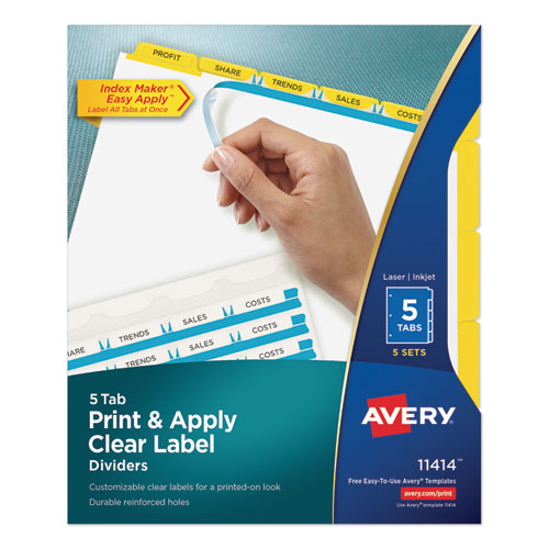 Print And Apply Index Maker Clear Label Dividers, 5 Color Tabs, Letter, 5 Sets