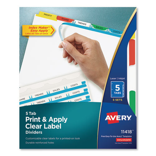 Print And Apply Index Maker Clear Label Dividers, 5 Color Tabs, Letter, 5 Sets