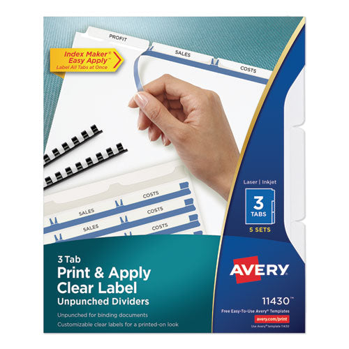 Print And Apply Index Maker Clear Label Unpunched Dividers, 3tab, Letter, 5 Sets