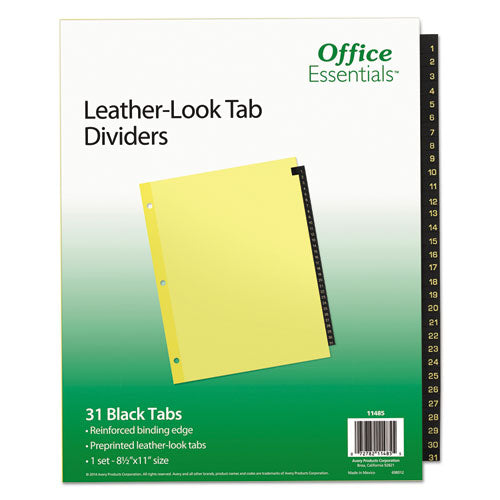 Preprinted Black Leather Tab Dividers, 31-tab, Letter