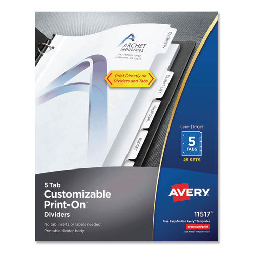Customizable Print-on Dividers, Letter, 5-tabs-set, 25 Sets-pack