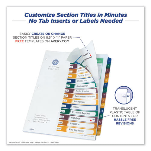 Customizable Table Of Contents Ready Index Dividers With Multicolor Tabs, 15-tab, 1 To 15, 11 X 8.5, Translucent, 1 Set