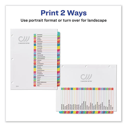 Customizable Toc Ready Index Multicolor Dividers, 1-31, Letter