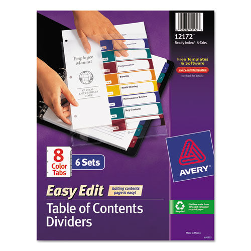Ready Index Customizable Table Of Contents, Asst Dividers, 8-tab, Ltr, 6 Sets