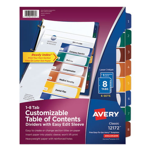 Ready Index Customizable Table Of Contents, Asst Dividers, 8-tab, Ltr, 6 Sets