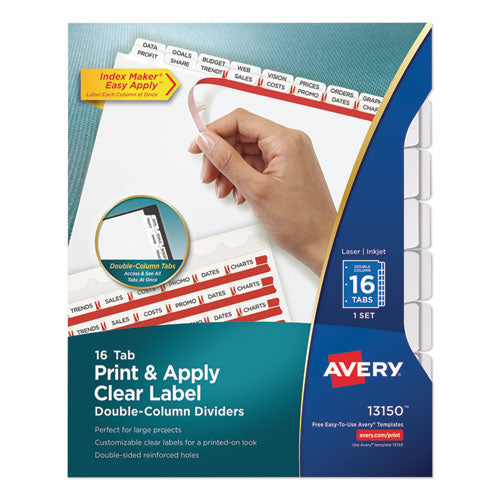 Index Maker Print & Apply Clear Label Double Column Dividers, 16-tab, Letter