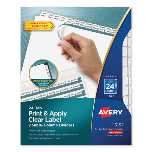 Index Maker Print & Apply Clear Label Double Column Dividers, 24-tab, Letter