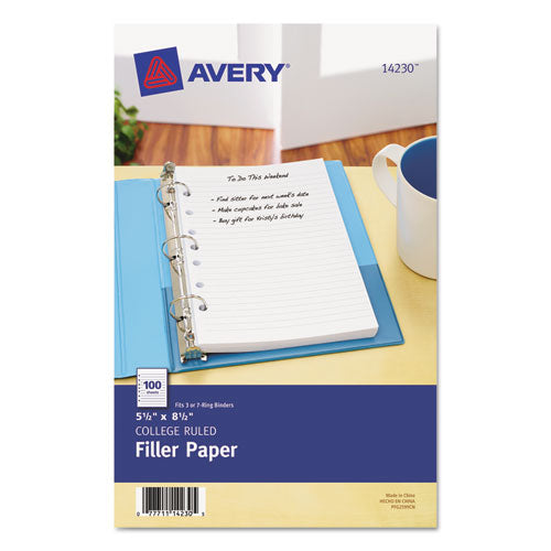 Mini Size Binder Filler Paper, 7-hole, 5.5 X 8.5, Narrow Rule, 100-pack