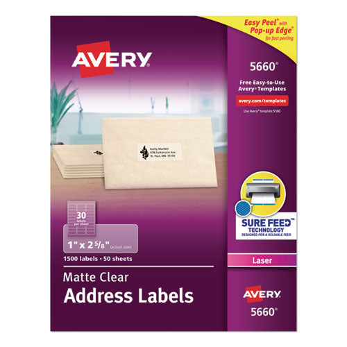 Matte Clear Easy Peel Mailing Labels W- Sure Feed Technology, Laser Printers, 0.66 X 1.75, Clear, 60-sheet, 10 Sheets-pack