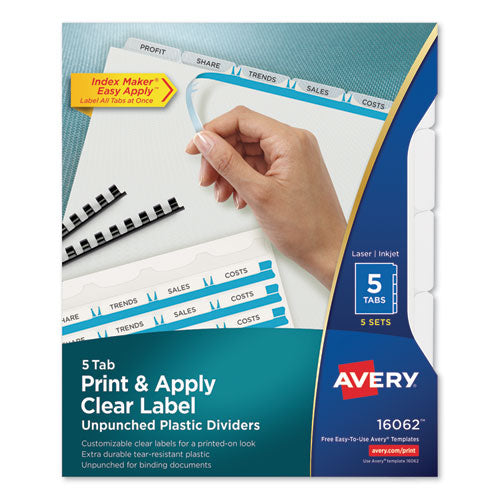 Print And Apply Index Maker Clear Label Unpunched Dividers With Printable Label Strip, 5-tab, 11 X 8.5, Clear, 5 Sets