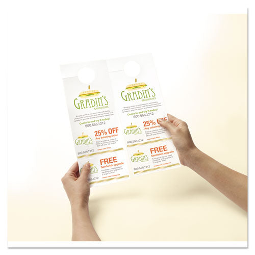 Door Hanger With Tear-away Cards, 97 Bright, 65lb, 4.25 X 11, White, 2 Hangers-sheet, 40 Sheets-pack