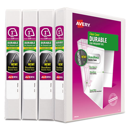 Durable View Binder With Durahinge And Slant Rings, 3 Rings, 1" Capacity, 11 X 8.5, White, 4-pack