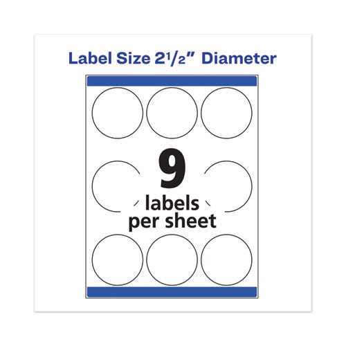 Durable White Id Labels W- Sure Feed, 2 1-2" Dia, White, 72-pk
