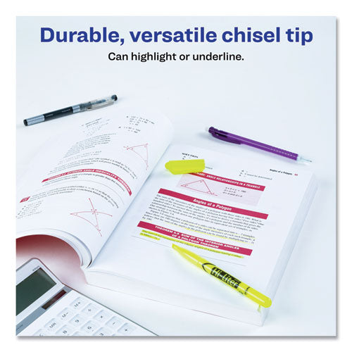 Hi-liter Pen-style Highlighters, Chisel Tip, Fluorescent Yellow, Dozen