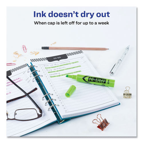 Hi-liter Desk-style Highlighters, Chisel Tip, Fluorescent Green, Dozen