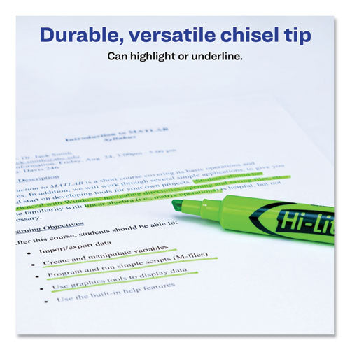 Hi-liter Desk-style Highlighters, Chisel Tip, Fluorescent Green, Dozen