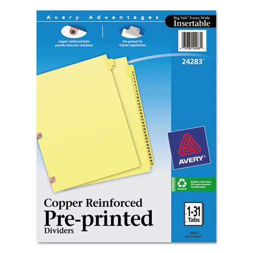 Preprinted Laminated Tab Dividers W-copper Reinforced Holes, 31-tab, Letter
