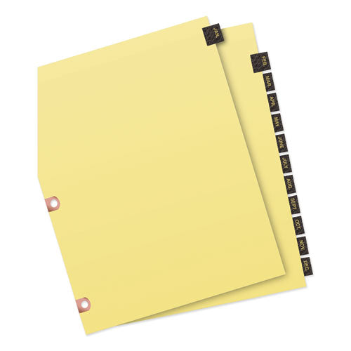 Preprinted Black Leather Tab Dividers W-copper Reinforced Holes, 12-tab, Letter