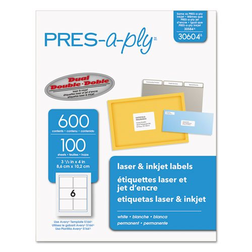 Labels, Laser Printers, 3.33 X 4, White, 6-sheet, 100 Sheets-box