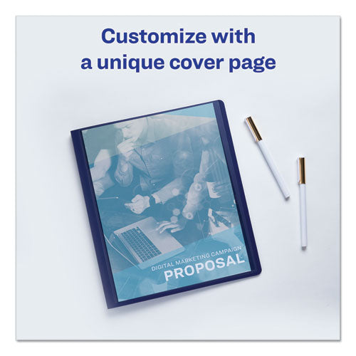 Lay Flat View Report Cover W-flexible Fastener, Letter, 1-2" Cap, Clear-blue