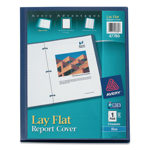 Lay Flat View Report Cover W-flexible Fastener, Letter, 1-2" Cap, Clear-blue