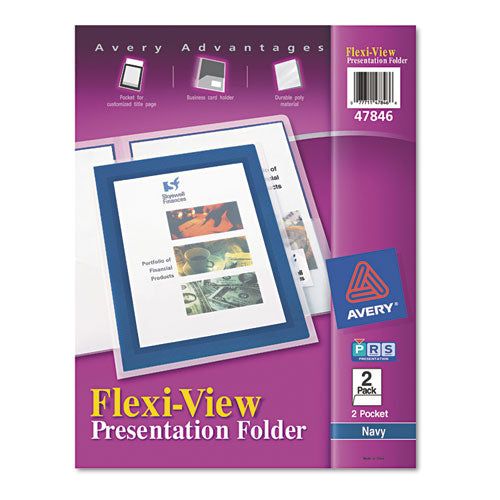 Flexi-view Two-pocket Polypropylene Folder, Translucent-navy, 2-pack