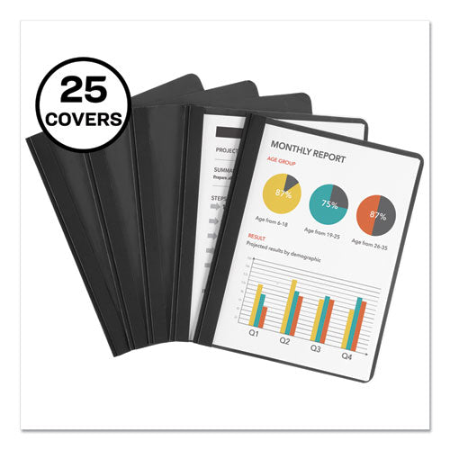 Durable Clear Front Report Cover W-prong Fasteners, 1-8" Cap, Clear-black, 25-bx