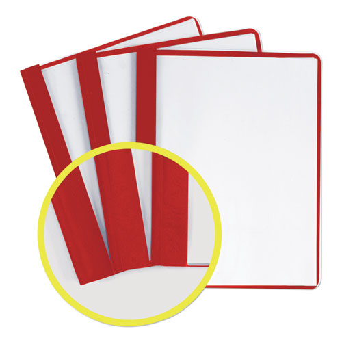 Durable Clear Front Report Cover With Prong Fasteners, 1-8" Cap, Clear-red, 25-box