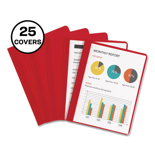 Durable Clear Front Report Cover With Prong Fasteners, 1-8" Cap, Clear-red, 25-box