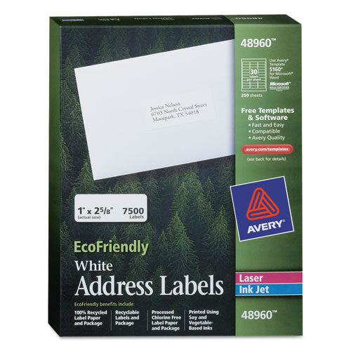 Ecofriendly Mailing Labels, Inkjet-laser Printers, 1 X 2.63, White, 30-sheet, 250 Sheets-box