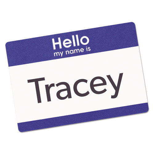 Printable Adhesive Name Badges, 3.38 X 2.33, Blue "hello", 100-pack