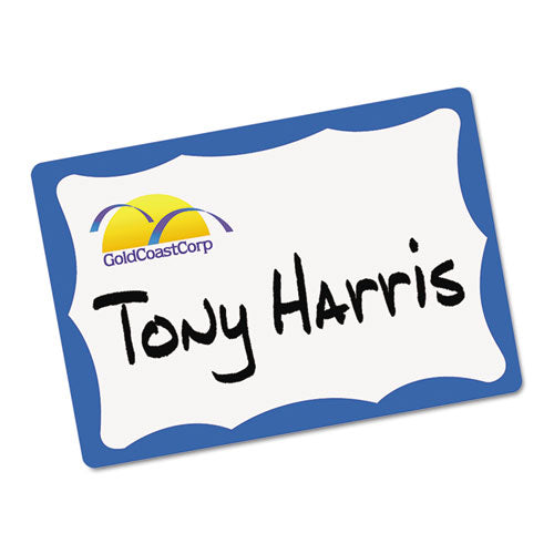 Printable Adhesive Name Badges, 3.38 X 2.33, Blue Border, 100-pack