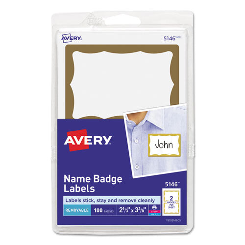 Printable Adhesive Name Badges, 3.38 X 2.33, Blue Border, 100-pack