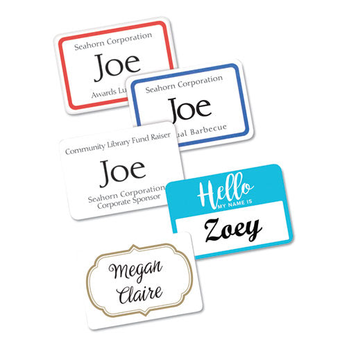 Flexible Adhesive Name Badge Labels, 3.38 X 2.33, White-blue Border, 40-pack