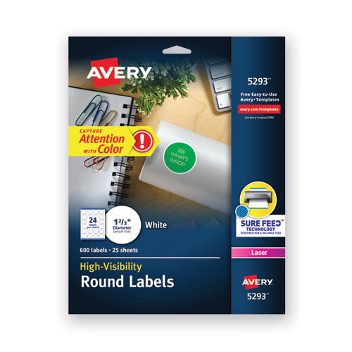 Permanent Laser Print-to-the-edge Id Labels W-surefeed, 1 2-3"dia, White, 600-pk
