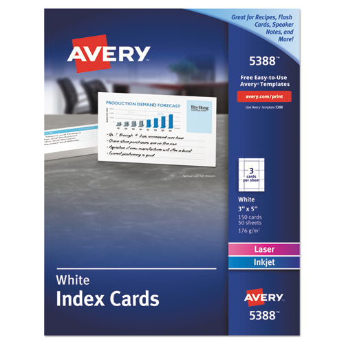 Printable Index Cards With Sure Feed For Laser And Inkjet Printers, 3 X 5, White, 150-box