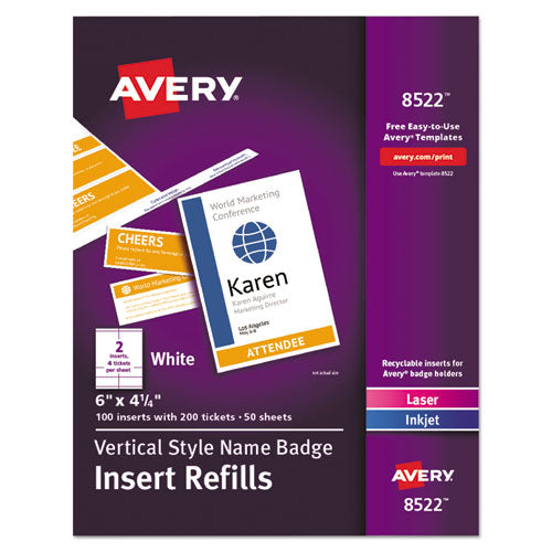 Name Badge Insert Refills, Horizontal-vertical, 2 1-4 X 3 1-2, White, 400-box