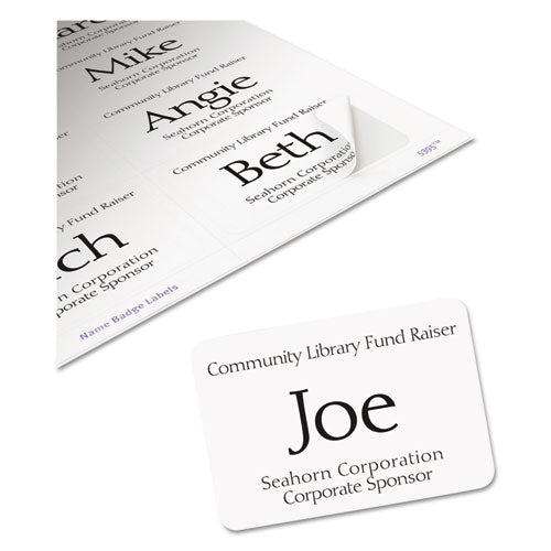 Flexible Adhesive Name Badge Labels, 3.38 X 2.33, White, 400-box