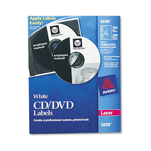 Laser Cd Labels, Matte White, 100-pack