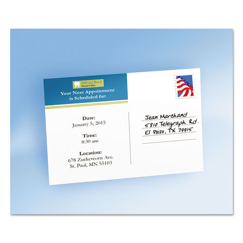 Postcards, Color Laser Printing, 4 X 6, Uncoated White, 2 Cards-sheet, 80-box
