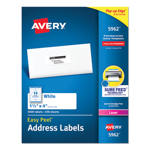 Easy Peel White Address Labels W- Sure Feed Technology, Laser Printers, 1.33 X 4, White, 14-sheet, 250 Sheets-box