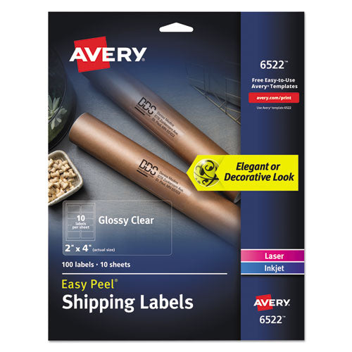 Glossy Clear Easy Peel Mailing Labels W- Sure Feed Technology, Inkjet-laser Printers, 0.66 X 1.75, 60-sheet, 10 Sheets-pk