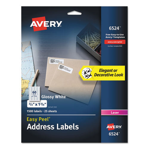 Glossy White Easy Peel Mailing Labels W- Sure Feed Technology, Laser Printers, 0.66 X 1.75, White, 60-sheet, 25 Sheets-pack