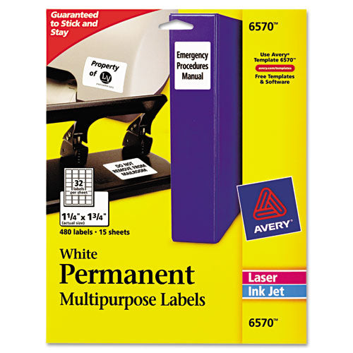 Permanent Id Labels W- Sure Feed Technology, Inkjet-laser Printers, 2 X 2.63, White, 15-sheet, 15 Sheets-pack