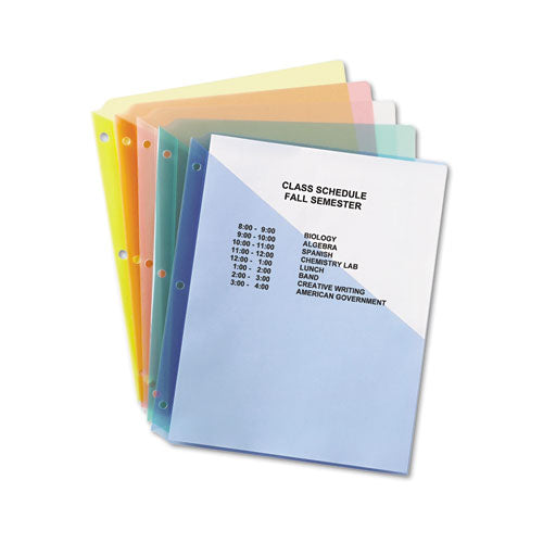 Binder Pockets, 3-hole Punched, 9 1-4 X 11, Assorted Colors, 5-pack
