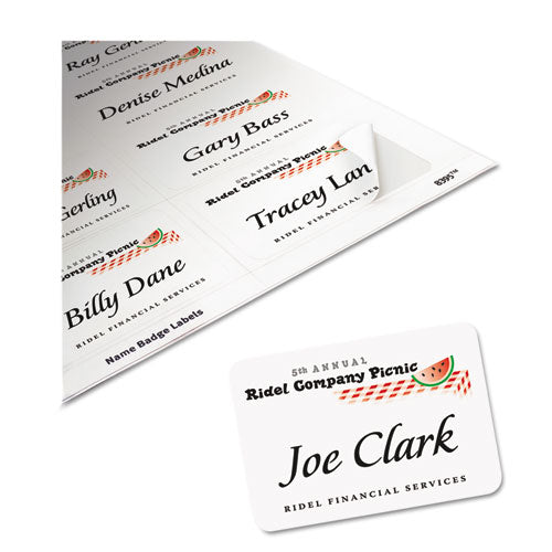 Flexible Adhesive Name Badge Labels, 3.38 X 2.33, White, 160-pack