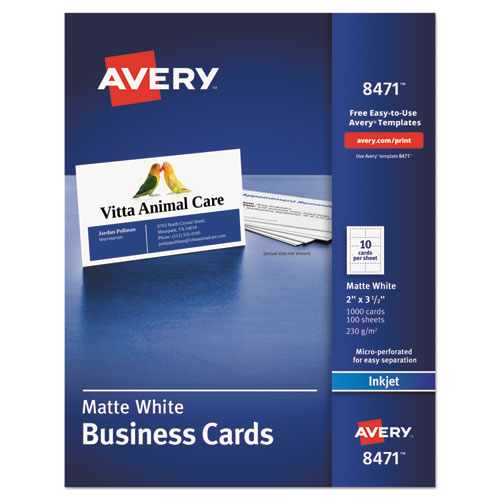 Printable Microperforated Business Cards With Sure Feed Technology, Inkjet, 2 X 3.5, White, Matte, 1000-box