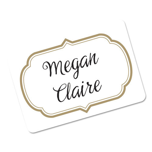 Flexible Adhesive Name Badge Labels, 3 3-8 X 2 1-3, White-gold Border, 120-pk