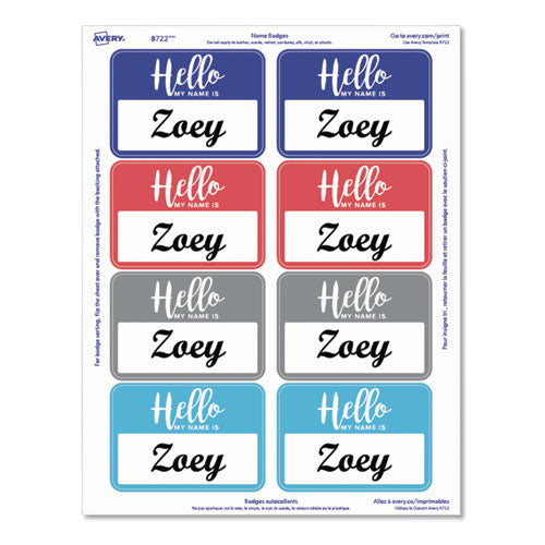 Flexible Adhesive Name Badge Labels, "hello", 3 3-8 X 2 1-3, Assorted, 120-pk